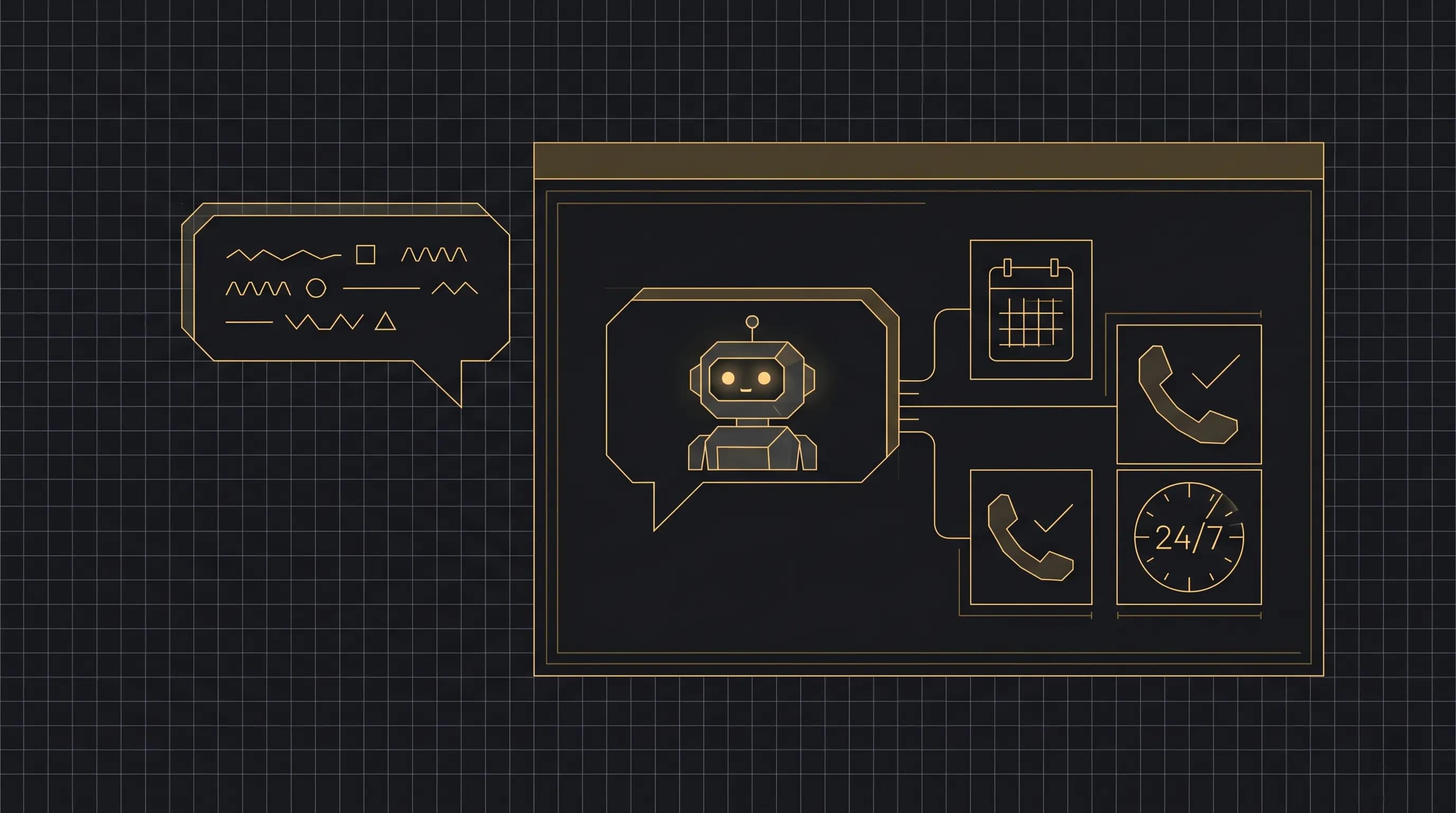 Ilustración de chatbot con IA conectado a calendario y WhatsApp para gestionar reservas