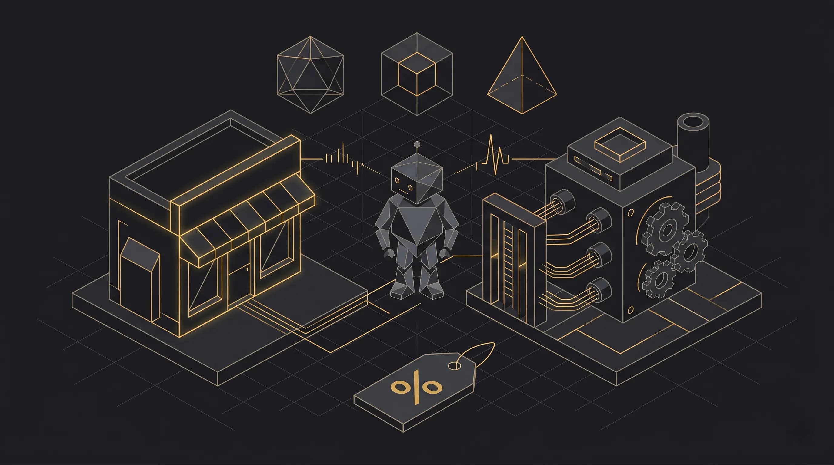 Ilustración de arquitectura headless — frontend Next.js separado del backend Medusa