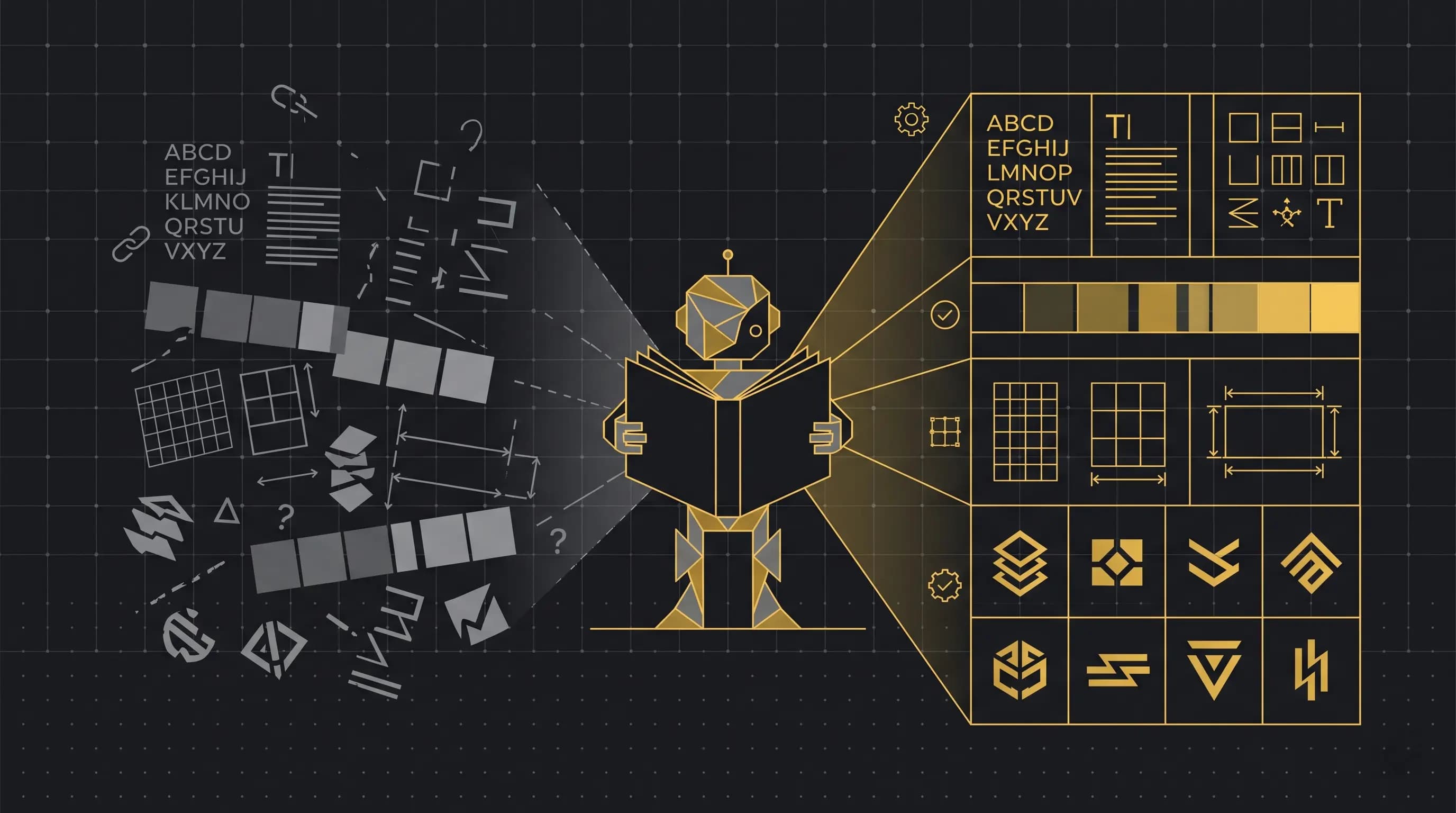 Ilustración de sistema de marca ordenado vs branding accidental — consistencia visual