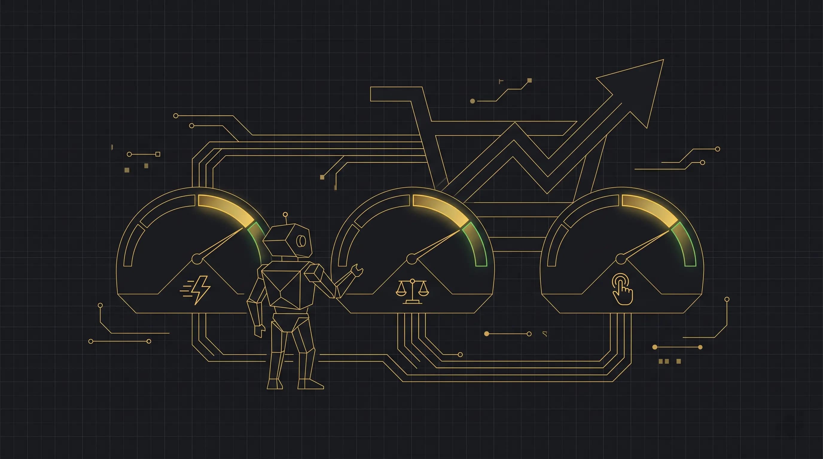 Ilustración de Core Web Vitals para tiendas online — métricas de rendimiento y conversión