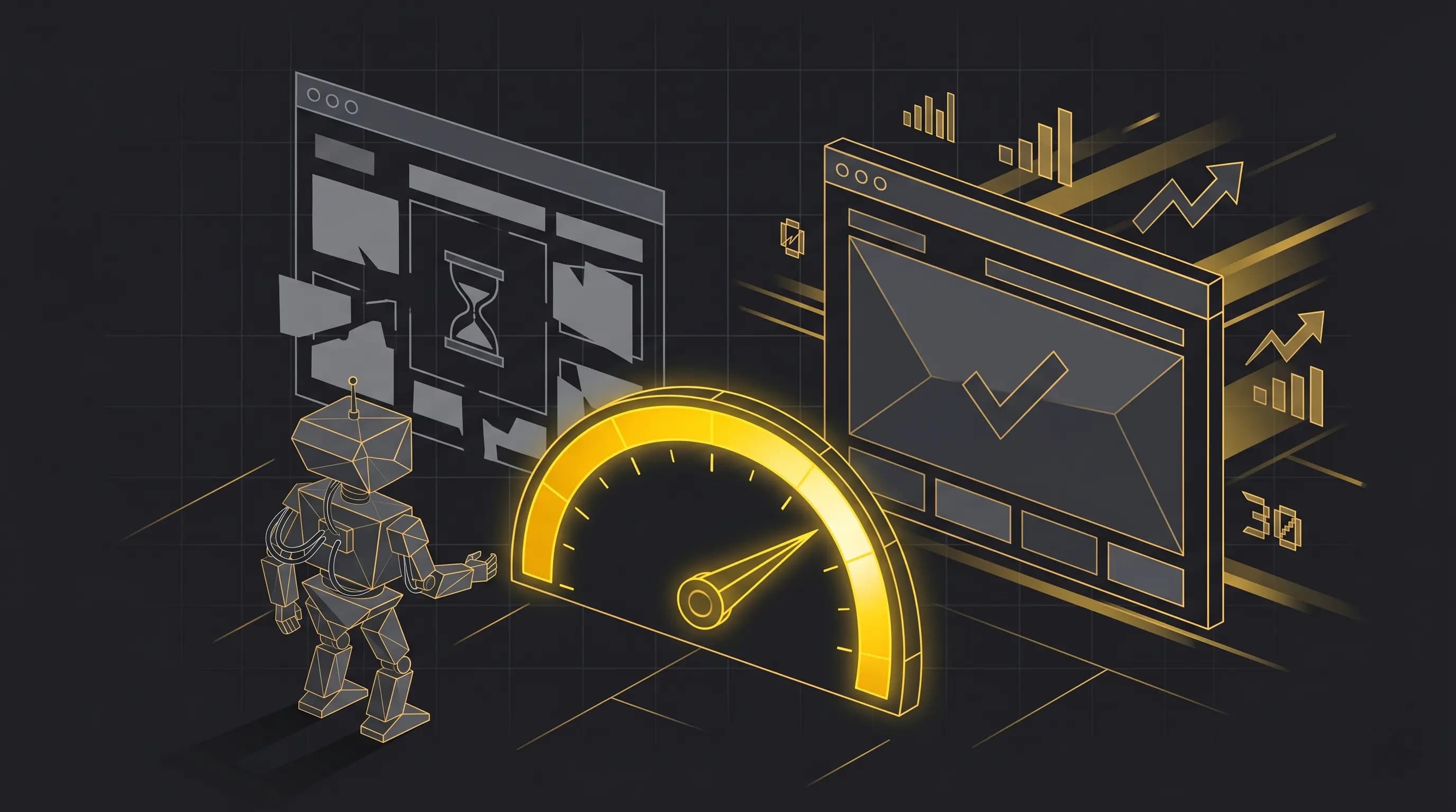 Ilustración de rendimiento web — velocidad de carga como ventaja competitiva